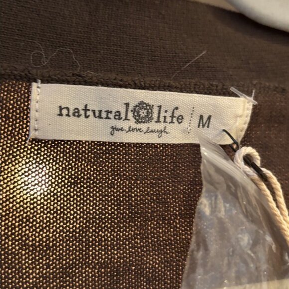 NWT NATURAL LIFE Brown Cardigan with Floral Accent - Picture 3 of 5